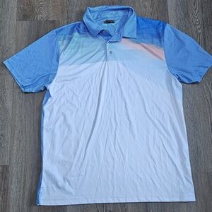 Mens XL Golf Polo Lightweight Shirt PGA Tour Pro Series White Blue w/ Collar